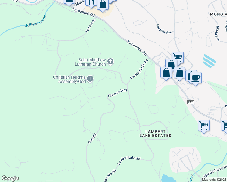 map of restaurants, bars, coffee shops, grocery stores, and more near 13978 Florence Way in Sonora