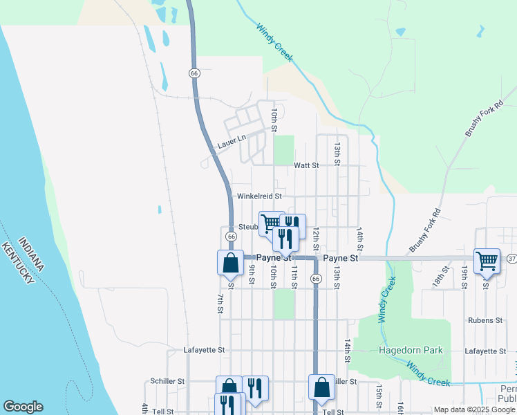 map of restaurants, bars, coffee shops, grocery stores, and more near 1621 10th Street in Tell City
