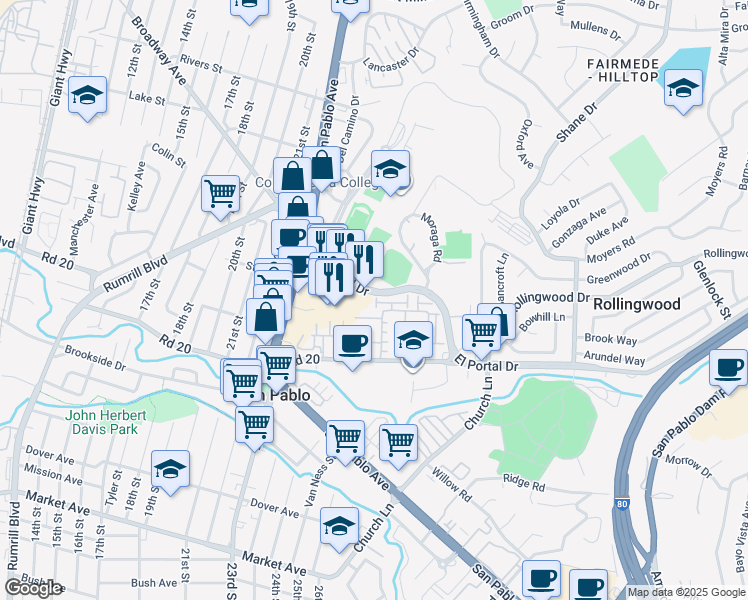 map of restaurants, bars, coffee shops, grocery stores, and more near 409 Presidio Street in San Pablo