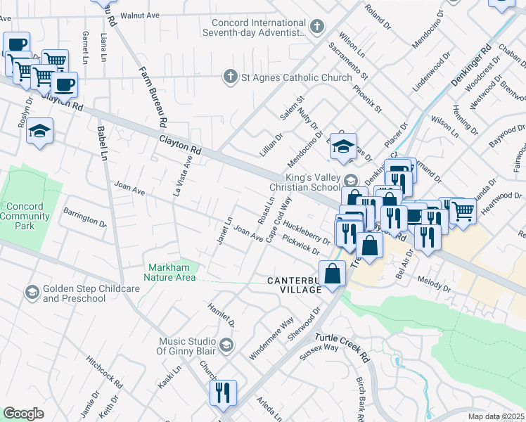 map of restaurants, bars, coffee shops, grocery stores, and more near 4090 Hope Avenue in Concord
