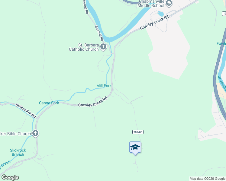 map of restaurants, bars, coffee shops, grocery stores, and more near 48 Mill Branch in Chapmanville