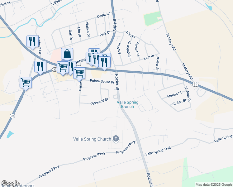 map of restaurants, bars, coffee shops, grocery stores, and more near 753 Rozier Street in Ste. Genevieve