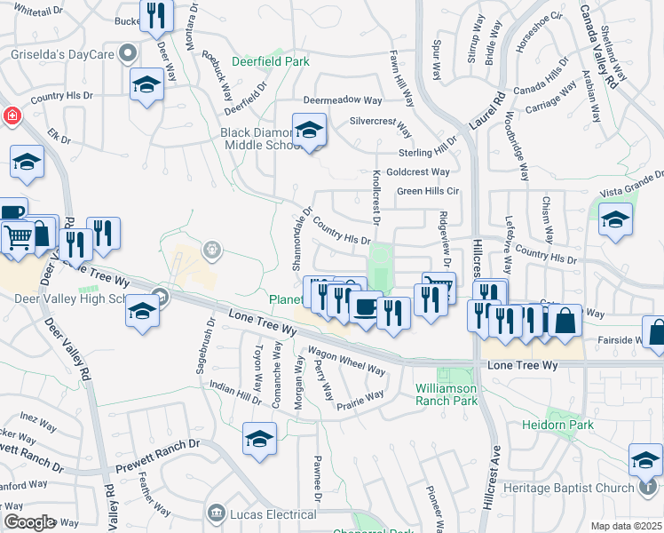 map of restaurants, bars, coffee shops, grocery stores, and more near 4533 Knollpark Circle in Antioch