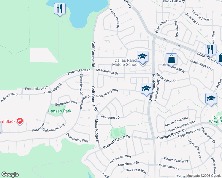 map of restaurants, bars, coffee shops, grocery stores, and more near 1133 Rockspring Way in Antioch