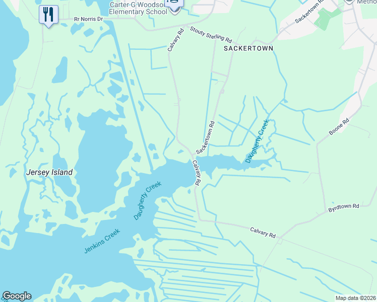 map of restaurants, bars, coffee shops, grocery stores, and more near 3011 Sackertown Road in Crisfield