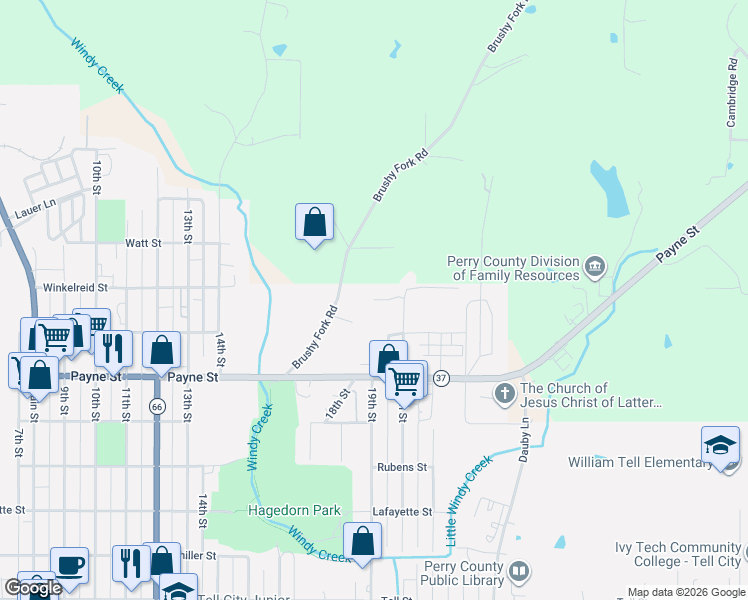 map of restaurants, bars, coffee shops, grocery stores, and more near 1699 19th Street in Tell City