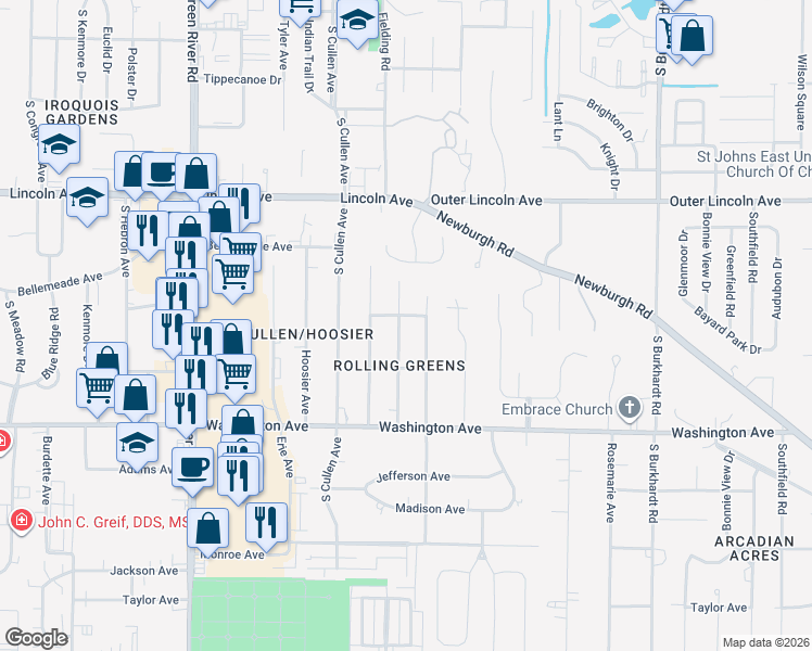 map of restaurants, bars, coffee shops, grocery stores, and more near 808 Stewart Avenue in Evansville
