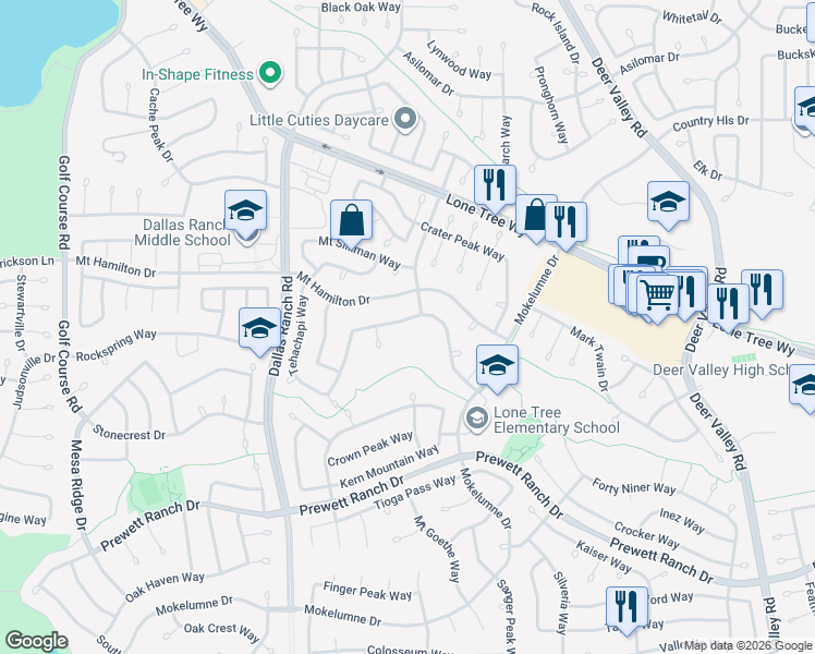 map of restaurants, bars, coffee shops, grocery stores, and more near 1868 Soldier Mountain Court in Antioch