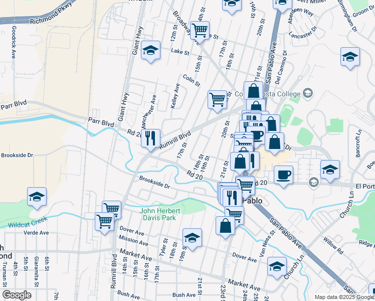map of restaurants, bars, coffee shops, grocery stores, and more near 2349 Merritt Avenue in San Pablo