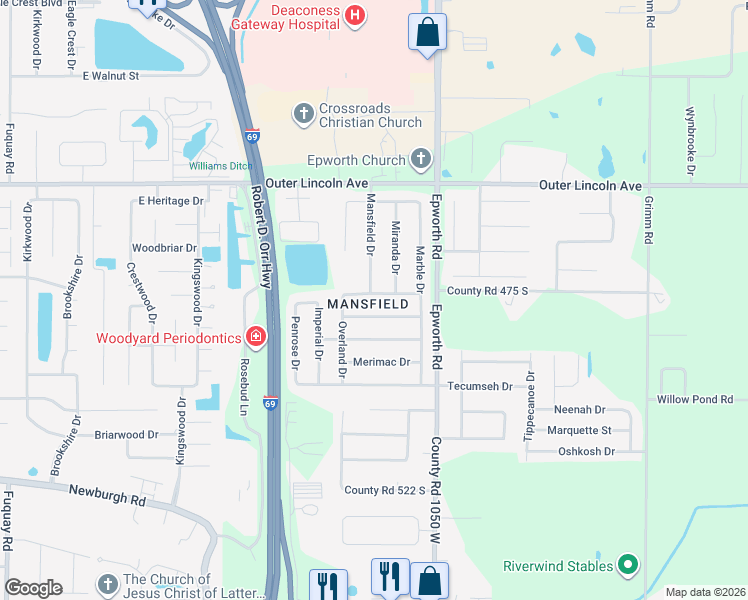 map of restaurants, bars, coffee shops, grocery stores, and more near 10658 Titan Drive in Newburgh