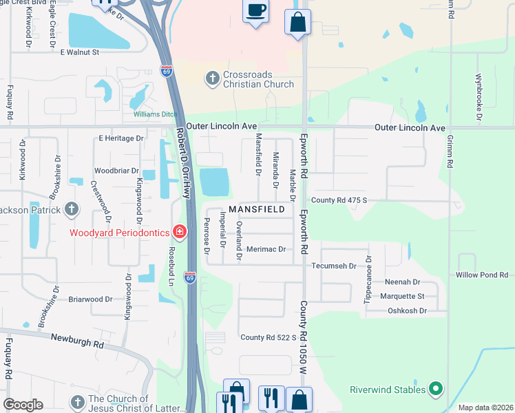 map of restaurants, bars, coffee shops, grocery stores, and more near 10658 Titan Drive in Newburgh