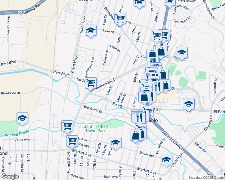 map of restaurants, bars, coffee shops, grocery stores, and more near 2349 Merritt Avenue in San Pablo