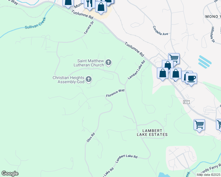map of restaurants, bars, coffee shops, grocery stores, and more near 13978 Florence Way in Sonora