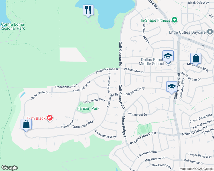 map of restaurants, bars, coffee shops, grocery stores, and more near 5001 Star Mine Way in Antioch