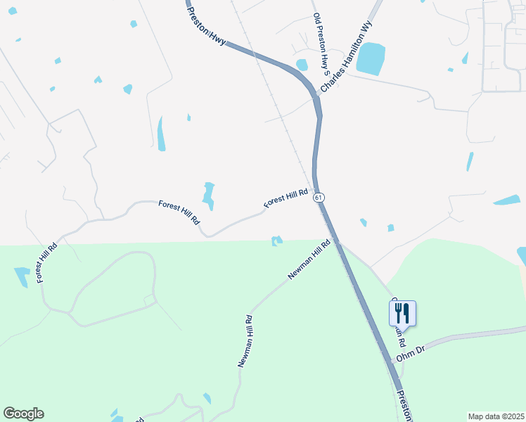 map of restaurants, bars, coffee shops, grocery stores, and more near 299 Forest Hill Road in Shepherdsville
