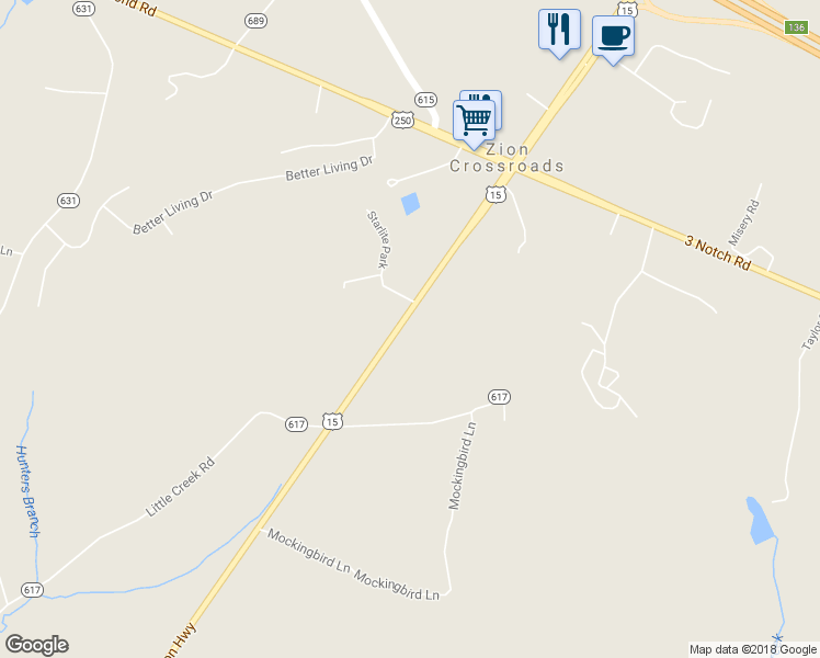 map of restaurants, bars, coffee shops, grocery stores, and more near 21452 James Madison Highway in Troy