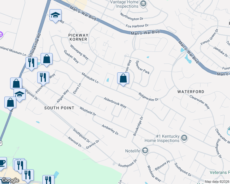 map of restaurants, bars, coffee shops, grocery stores, and more near 533 Alderbrook Way in Lexington