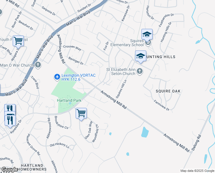 map of restaurants, bars, coffee shops, grocery stores, and more near 3550 Kenesaw Drive in Lexington