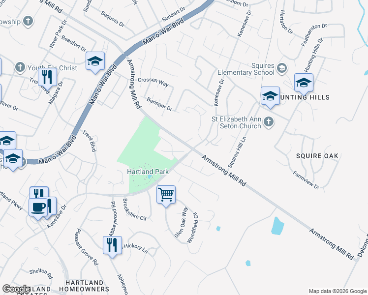 map of restaurants, bars, coffee shops, grocery stores, and more near 3608 Boxlea Way in Lexington