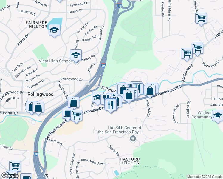 map of restaurants, bars, coffee shops, grocery stores, and more near 3535 El Portal Drive in El Sobrante