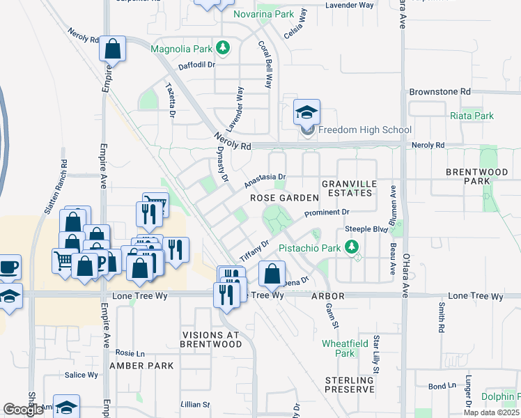 map of restaurants, bars, coffee shops, grocery stores, and more near 2729 Cathedral Circle in Brentwood