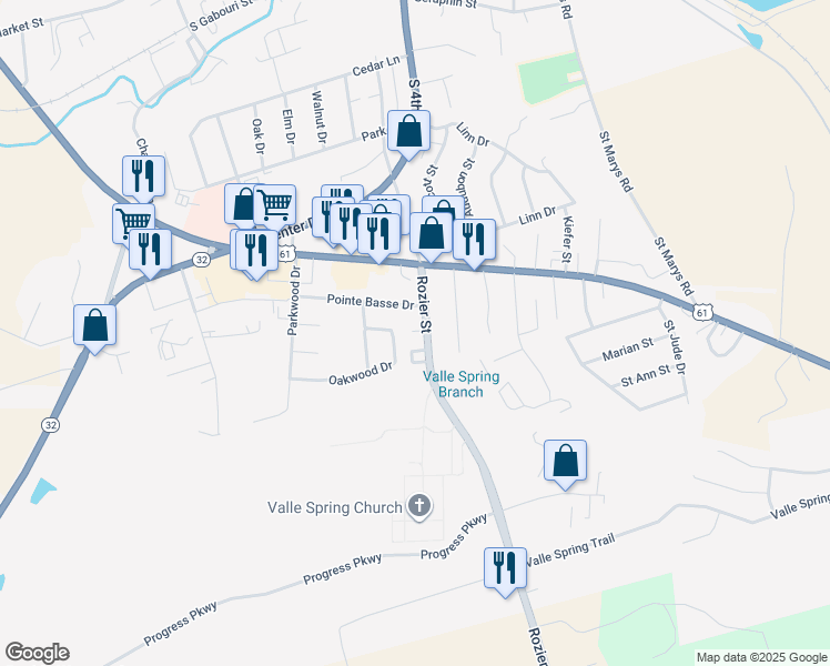 map of restaurants, bars, coffee shops, grocery stores, and more near 730 Rozier Street in Ste. Genevieve