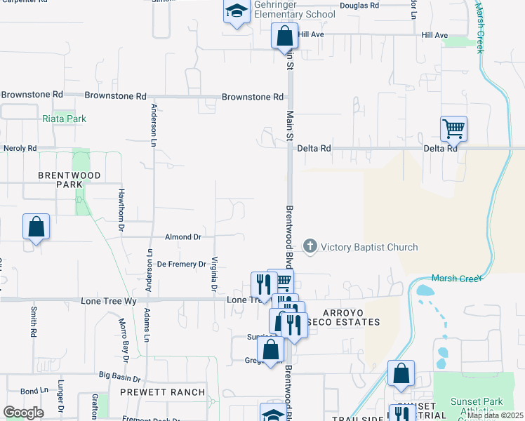 map of restaurants, bars, coffee shops, grocery stores, and more near 59-67 Old Stagecoach Road in Brentwood