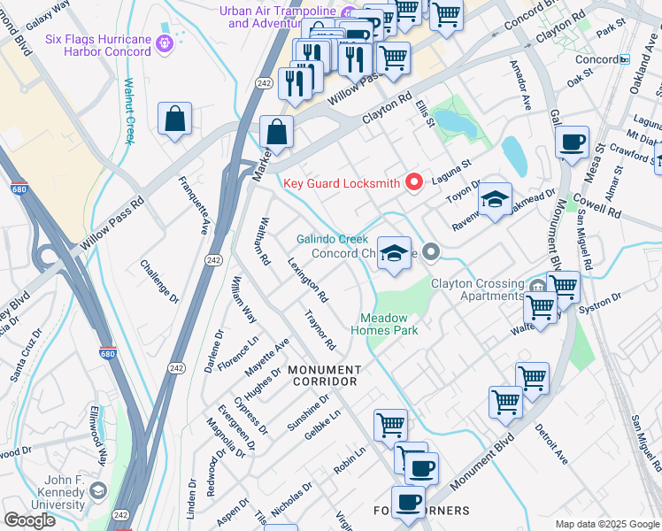 map of restaurants, bars, coffee shops, grocery stores, and more near 2380 Belmont Road in Concord