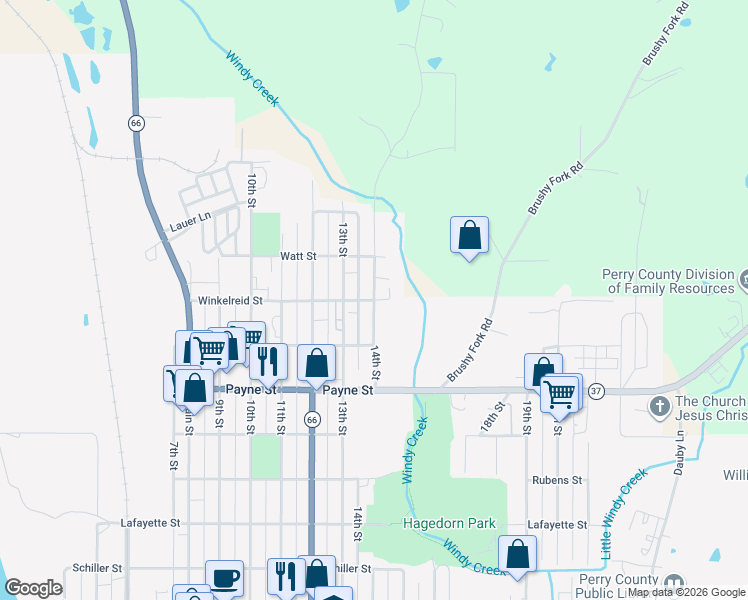 map of restaurants, bars, coffee shops, grocery stores, and more near 1700 14th Street in Tell City