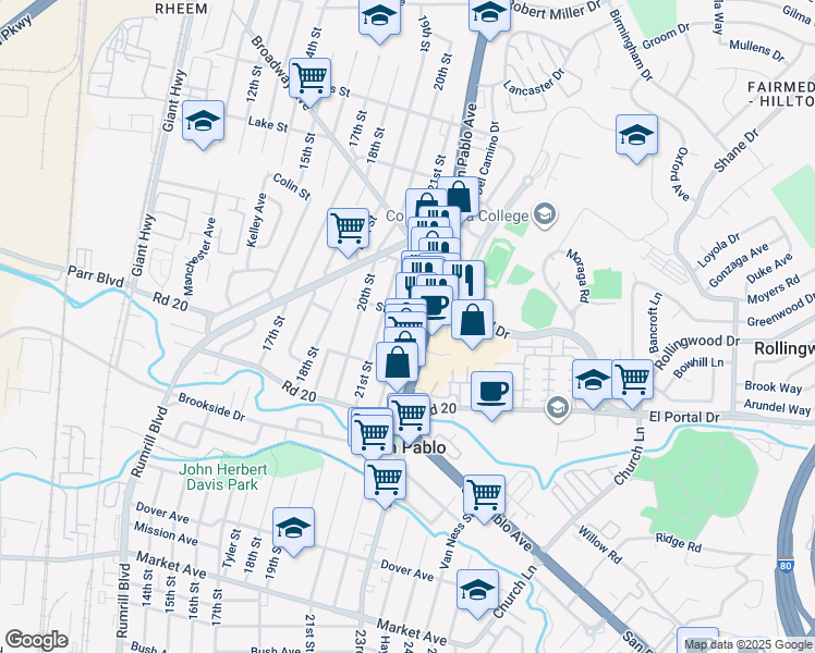 map of restaurants, bars, coffee shops, grocery stores, and more near 2127 Stone Street in San Pablo