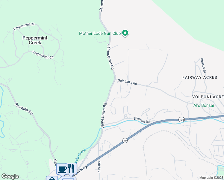 map of restaurants, bars, coffee shops, grocery stores, and more near 18917 Jamestown Road in Jamestown