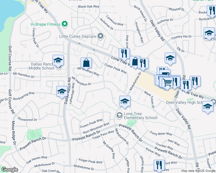 map of restaurants, bars, coffee shops, grocery stores, and more near 1908 Mount Hamilton Drive in Antioch