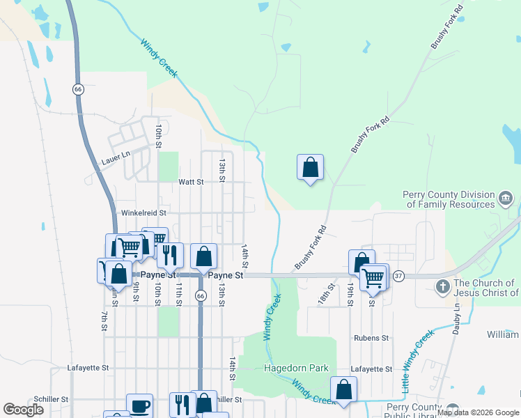 map of restaurants, bars, coffee shops, grocery stores, and more near 1700-1744 14th Street in Tell City