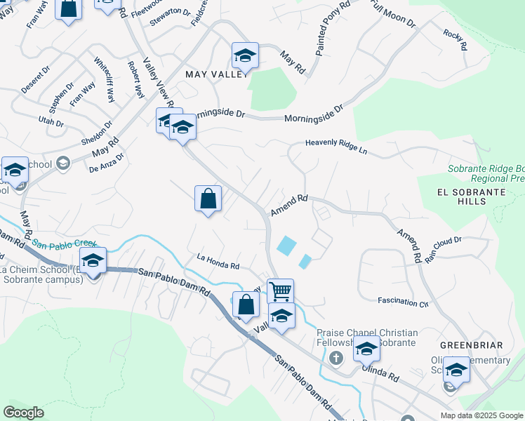 map of restaurants, bars, coffee shops, grocery stores, and more near Valley View Road & Quiet Lane in El Sobrante