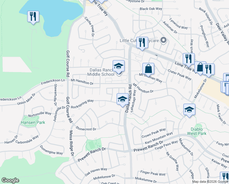 map of restaurants, bars, coffee shops, grocery stores, and more near 4900 Pinehaven Way in Antioch
