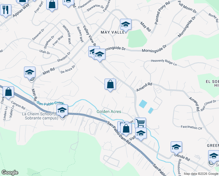 map of restaurants, bars, coffee shops, grocery stores, and more near 48 Valley View Court in El Sobrante