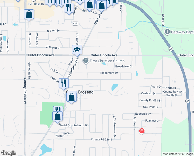 map of restaurants, bars, coffee shops, grocery stores, and more near 7844 Meadow Lane in Newburgh