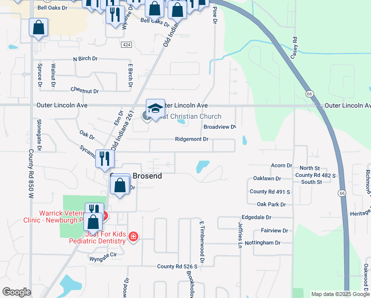 map of restaurants, bars, coffee shops, grocery stores, and more near 7766 Meadow Ln in Newburgh
