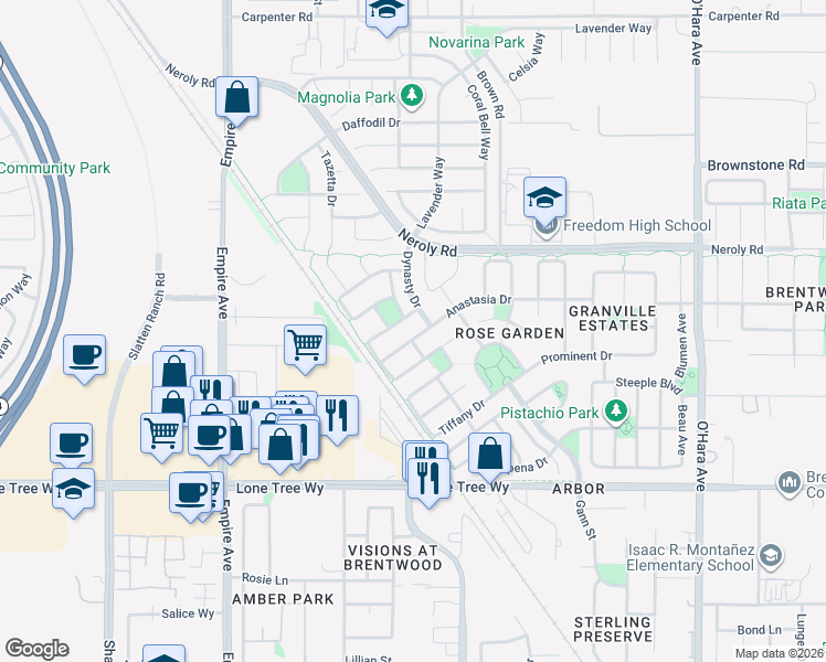 map of restaurants, bars, coffee shops, grocery stores, and more near 1809 Anastasia Drive in Brentwood