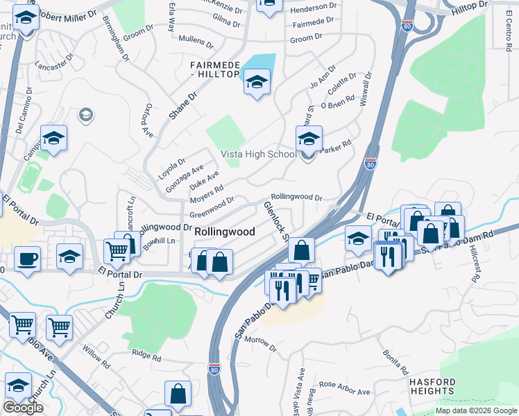 map of restaurants, bars, coffee shops, grocery stores, and more near 2996 Devon Way in San Pablo