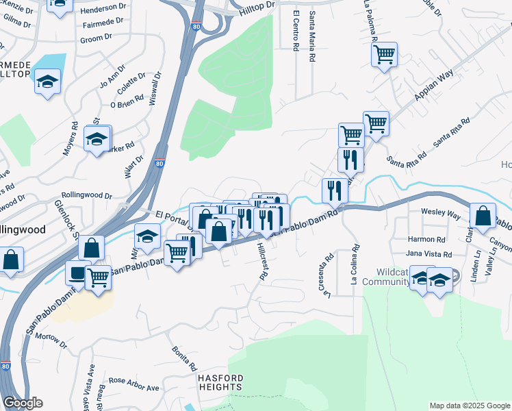 map of restaurants, bars, coffee shops, grocery stores, and more near 5053 Mozart Drive in Richmond