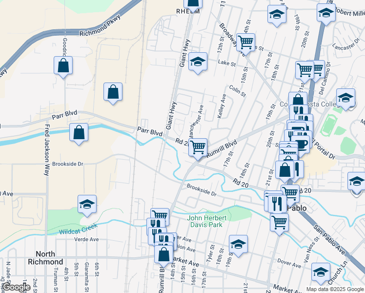map of restaurants, bars, coffee shops, grocery stores, and more near 1000 Road 20 in San Pablo