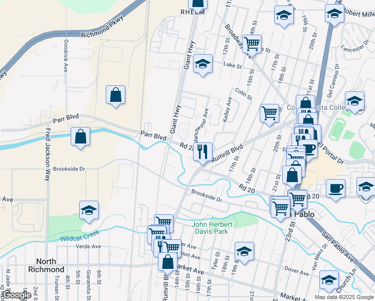 map of restaurants, bars, coffee shops, grocery stores, and more near 1000 Road 20 in San Pablo