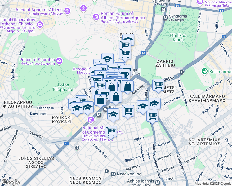 map of restaurants, bars, coffee shops, grocery stores, and more near in Athina