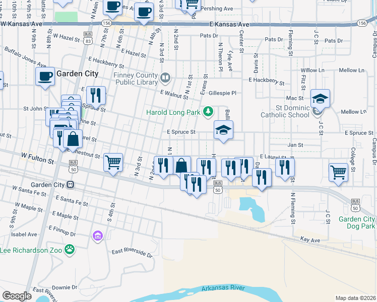 map of restaurants, bars, coffee shops, grocery stores, and more near 404 Washington Street in Garden City