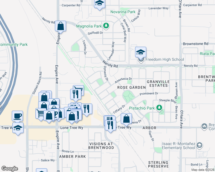 map of restaurants, bars, coffee shops, grocery stores, and more near 1809 Anastasia Drive in Brentwood