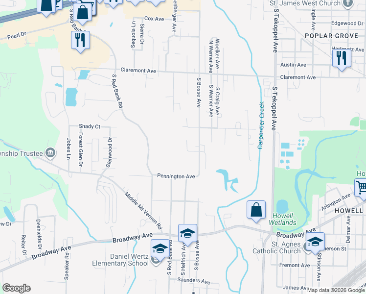 map of restaurants, bars, coffee shops, grocery stores, and more near 931 Sorenson Avenue in Evansville