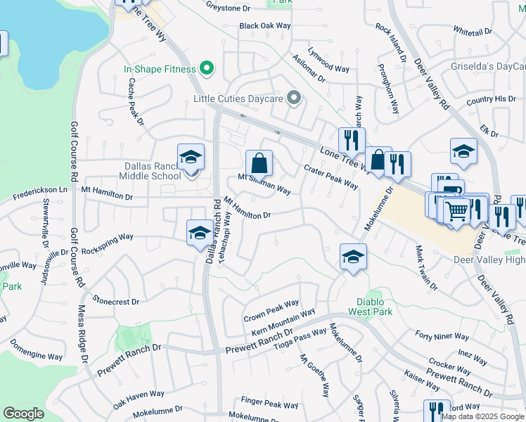 map of restaurants, bars, coffee shops, grocery stores, and more near 1717 Mount Hamilton Drive in Antioch