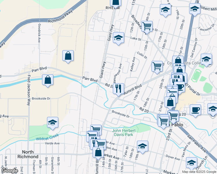 map of restaurants, bars, coffee shops, grocery stores, and more near 1000 Road 20 in San Pablo