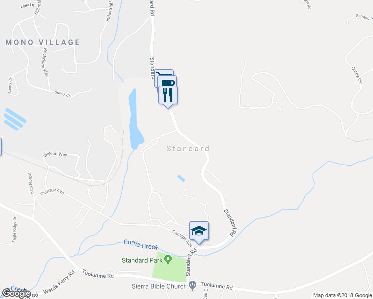 map of restaurants, bars, coffee shops, grocery stores, and more near 19030 Standard Rd in Sonora